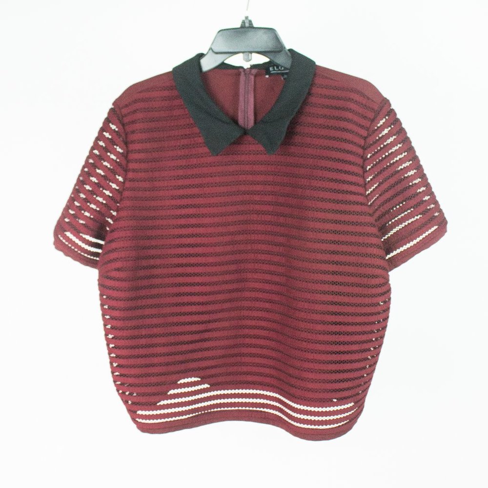 COPY - Eloquii Red Striped Top Blouse with Collar